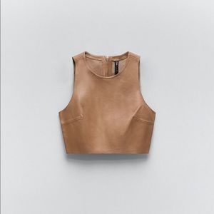 NWT ZARA tan genuine leather crop top (medium)